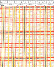 Japanese chiyogami paper featuring a red and yellow koushi (lattice) pattern with metallic gold details on a white background, shown next to a ruler for size reference.