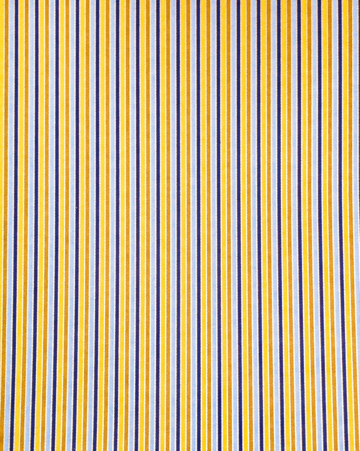 Japanese chiyogami paper featuring vertical stripes in light and golden yellow, light blue, and dark blue with metallic gold stripes.