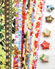 Thin strips of origami papers used for folding origami stars.